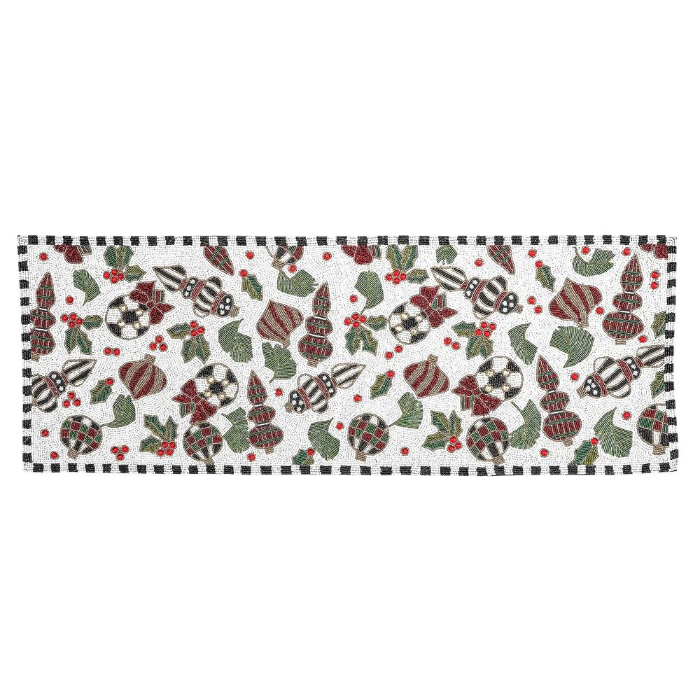 Brand New Mackenzie-Childs Deck the Halls White Beaded Table Runner